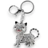 Chaveiro prateado de gato com strass listrado preto