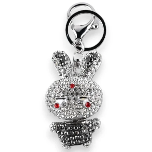 White and grey rhinestone rabbit keychain