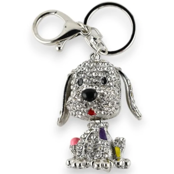 Silver keychain with sitting dog