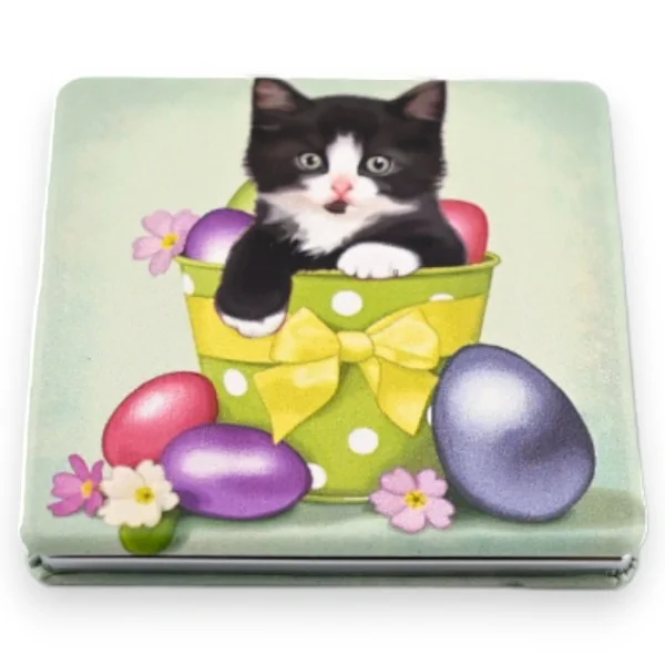 Espelho de bolso com gatinho preto e branco