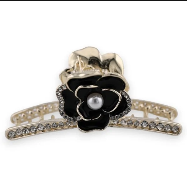 Pince à cheveux doré rose noire et strass