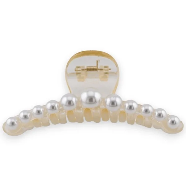 Presilha de cabelo de plástico com pérolas branco-marfim