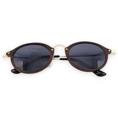 Gafas doradas redondas con efecto madera marrón