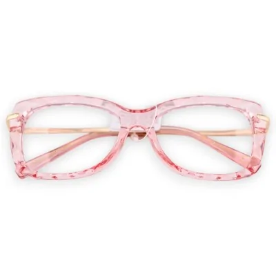 Gafas de fantasía transparentes rosa con patillas doradas