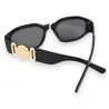 Elegante schwarze rechteckige Sonnenbrille mit goldenen Details | Trendige Mode