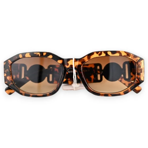 Gafas rectangulares leopardo marrón con patillas anchas y detalles dorados
