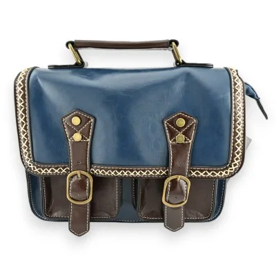 Bolsa carteiro vintage azul e marrom