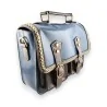 Bolsa carteiro vintage azul e marrom - Design retrô elegante | Moda Tendência
