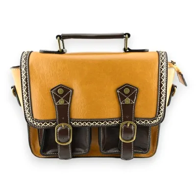 Bolso tipo cartera vintage mostaza y marrón