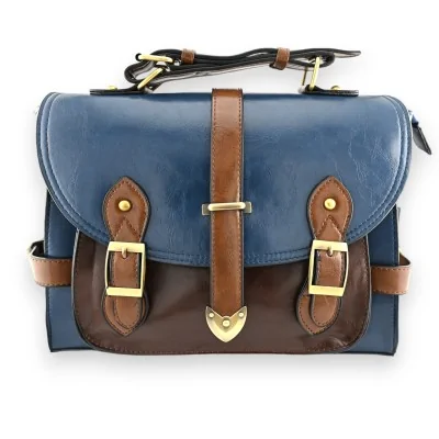 Vintage Schultasche im Großformat blau braun