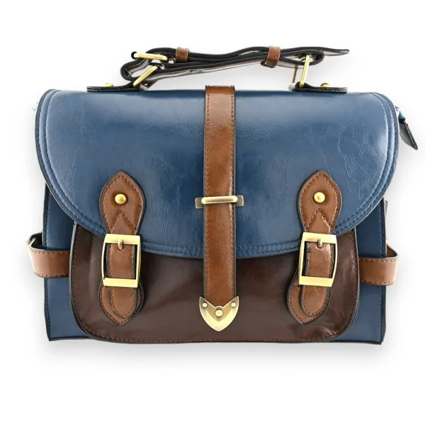 Vintage Schultasche im Großformat blau braun