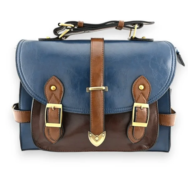 Vintage Schultasche im Großformat blau braun
