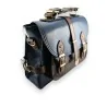 Retro Blue and Brown Satchel Bag in Faux Leather | Elegant Vintage Style