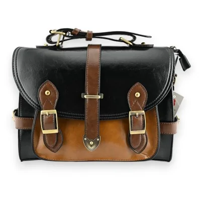 Cartella vintage grande formato nero e cammello