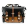 Vintage large briefcase bag in black and camel