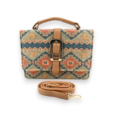 Cork crossbody bag with geometric patterns