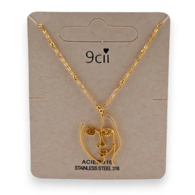 Collana in acciaio dorato con viso