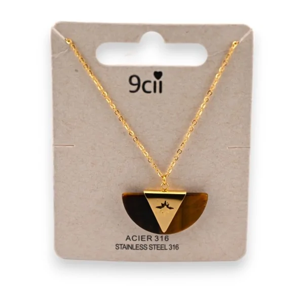 Gold-plated steel necklace with vintage fan design in brown shades