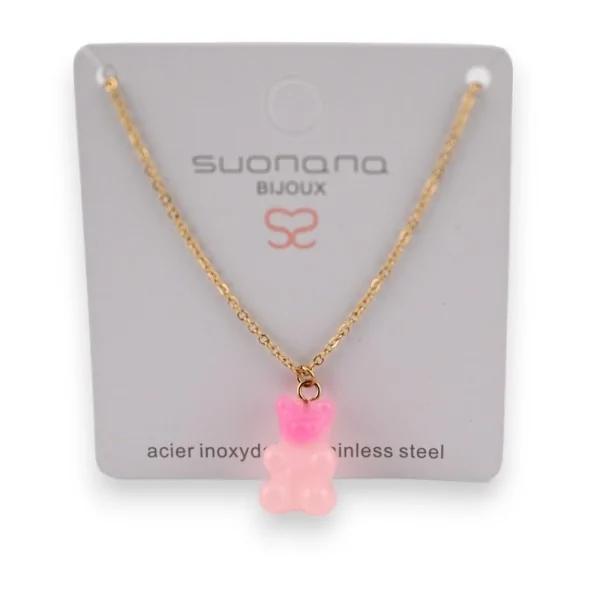 Collana in acciaio orsacchiotto caramella sfumature di rosa