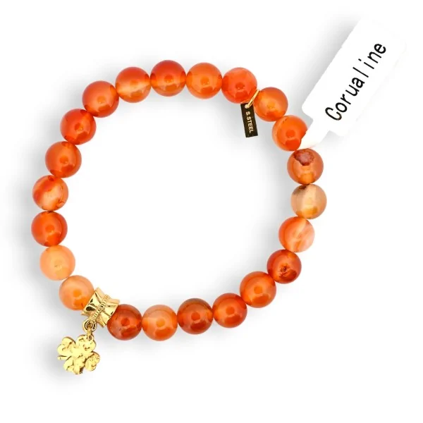 Karneol-Perlenarmband mit Kleeblatt-Anhänger