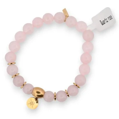 Armband mit Rosenquarz und Medaillen-Charm