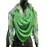 Lenço quadrado patchwork estampado com ginkgo e chevron verde