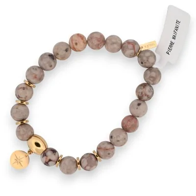 Maifanite stone bracelet with medal charm
