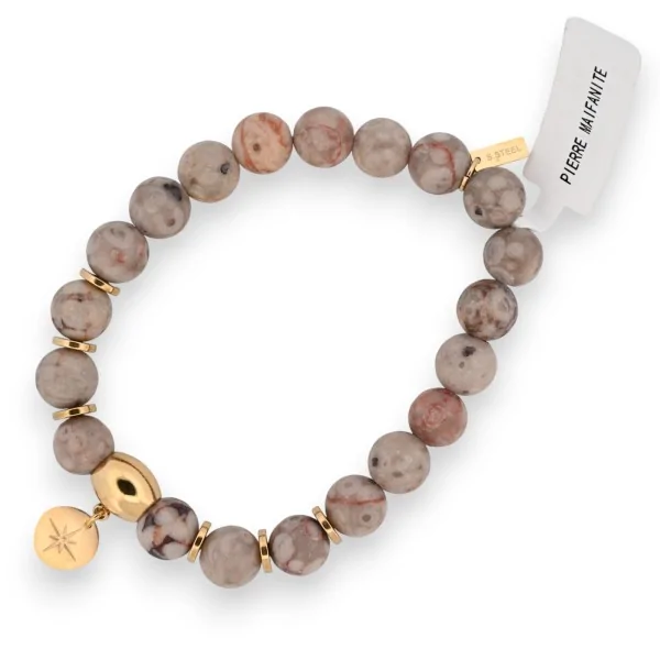 Pulseira de pedra Maifanita e pingente de medalha