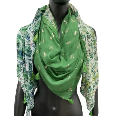 Pañuelo cuadrado patchwork estampado cachemir y liberty verde