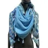Foulard quadrato patchwork stampato con motivi ginko e chevron blu
