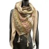 Square ethnic patchwork scarf in beige and brown