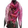 Foulard patchwork etnico e fiori fucsia