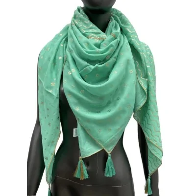 Foulard patchwork con stelle e triangoli verde acqua
