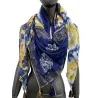 Patchwork-Schal mit Blumen und Kreisen in Gelb und Blau