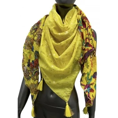 Foulard patchwork fiori e stelle giallo brillante