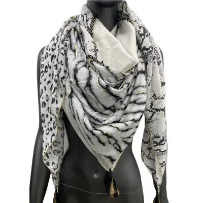 Black and white leopard and zebra patchwork scarf