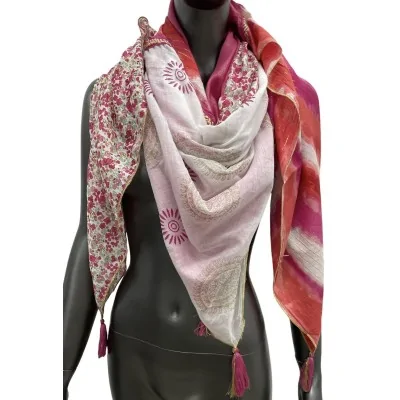 Pañuelo patchwork tie & dye y liberty frambuesa