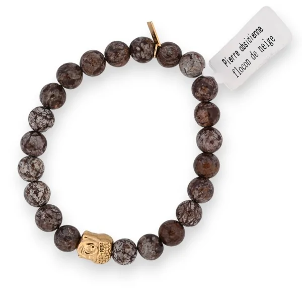 Pulseira de Obsidiana Floco de Neve com Pingente de Buda