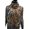 Animal print and chain patterned scarf in brown