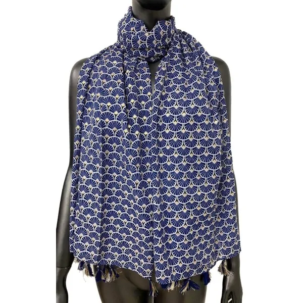Bufanda de abanico con pompones azul marino