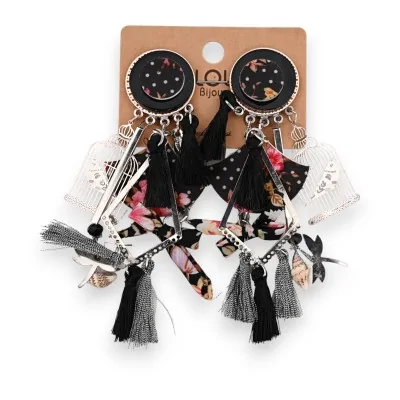 Pendientes de fantasía con clip shabby liberty negro