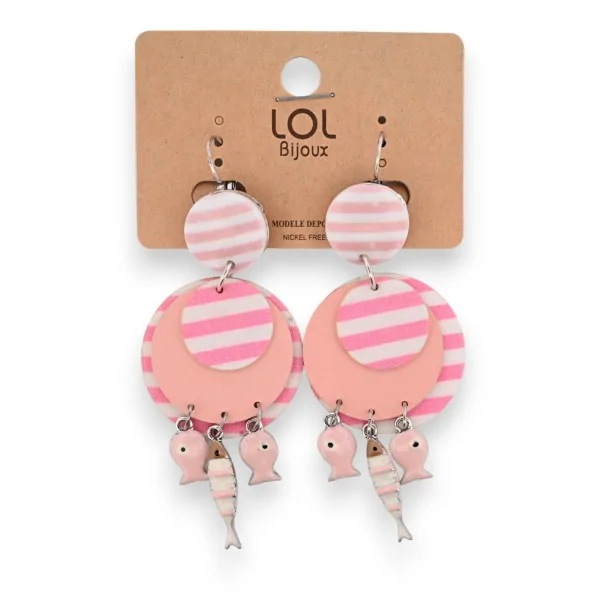 Striped pink fish-shaped costume earrings