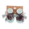 Pendientes de fantasía clip azul cielo flores grises en relieve