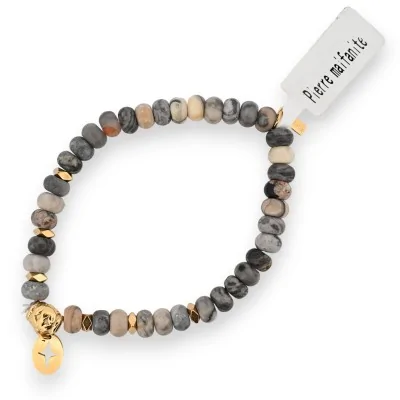 Pulsera de piedra Maifanita 4mm con colgante de medallón en forma de estrella