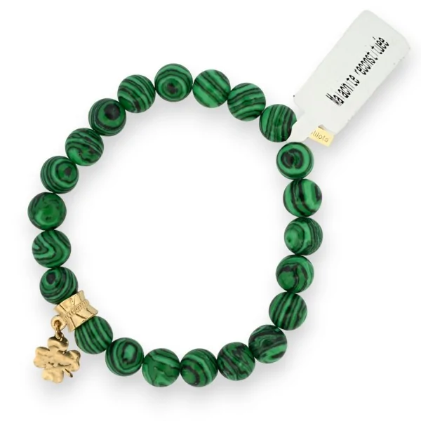 Bracciale in Malachite con charm a quadrifoglio