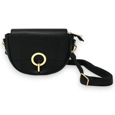 Borsa a tracolla nera con chiusura dorata elegante