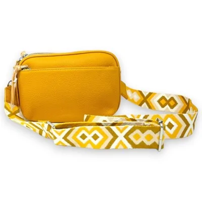 Square multi-pocket mustard shoulder bag