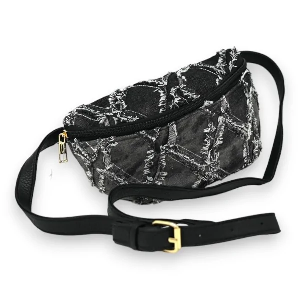 Faded black denim crossbody fanny pack