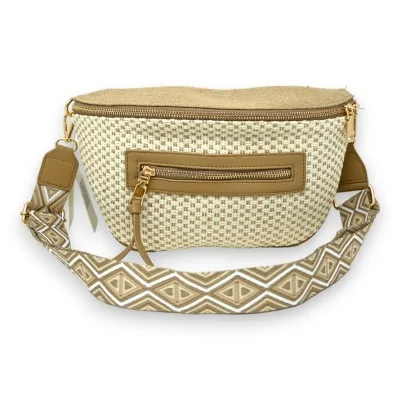 Riñonera cruzada de lino beige y topo