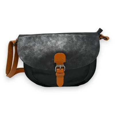Bolso maletín bandolera bimaterial redondeado negro